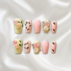 «ROSE BLUSH DREAMS»- Pink & Yellow Press-On Nails with 3D Rose Flower Design, Romantic Floral Nails, Summer Nails