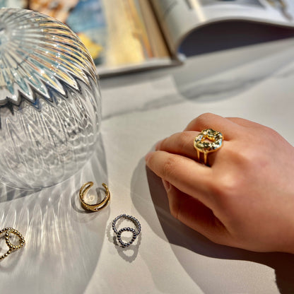 «OVAL BEAD RING» — Dainty Beaded Oval Open Ring