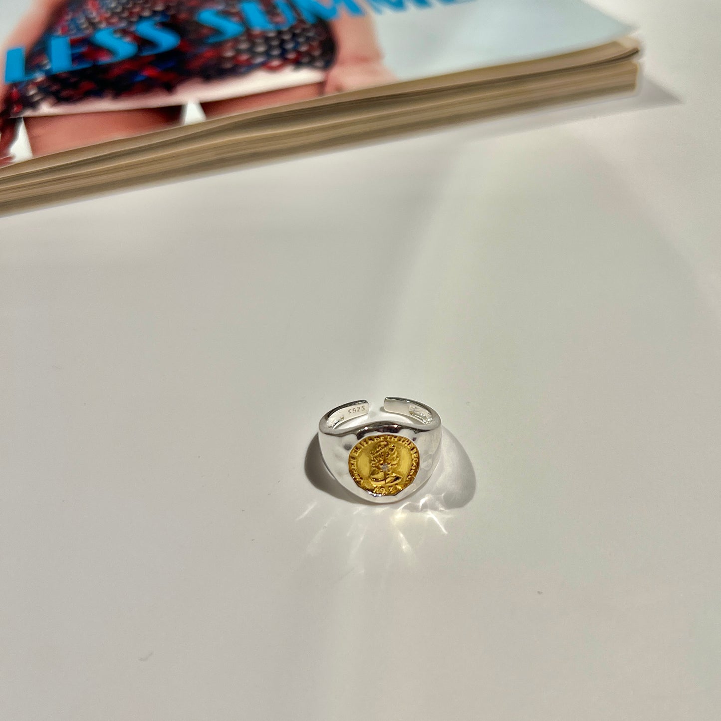 «ROMAN COIN RING» — Adjustable Sterling Silver Band with Gold Vintage Medallion