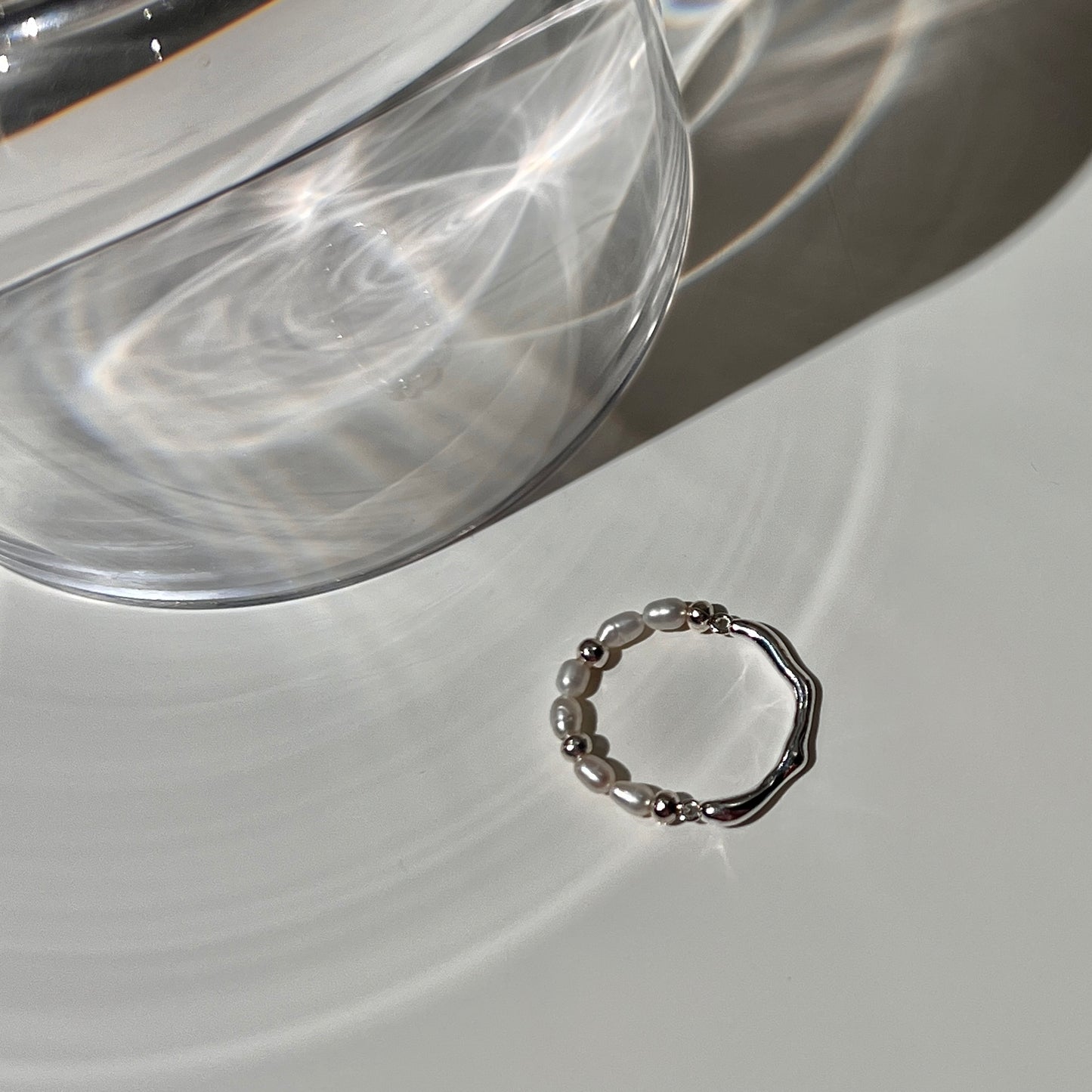 «PEARL WAVE RING»- Sterling Silver Pearl Beaded Ring