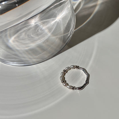 «PEARL WAVE RING»- Sterling Silver Pearl Beaded Ring
