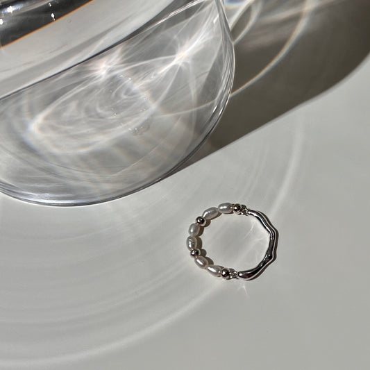 «PEARL WAVE RING»- Sterling Silver Pearl Beaded Ring
