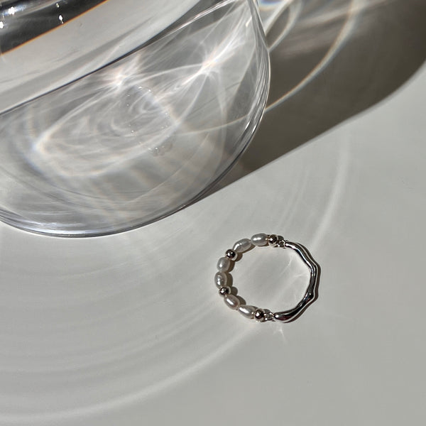«PEARL WAVE RING»- Sterling Silver Pearl Beaded Ring