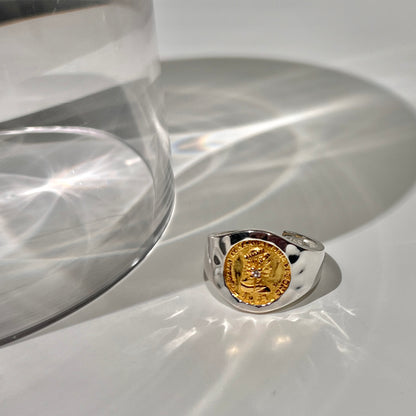 «ROMAN COIN RING» — Adjustable Sterling Silver Band with Gold Vintage Medallion