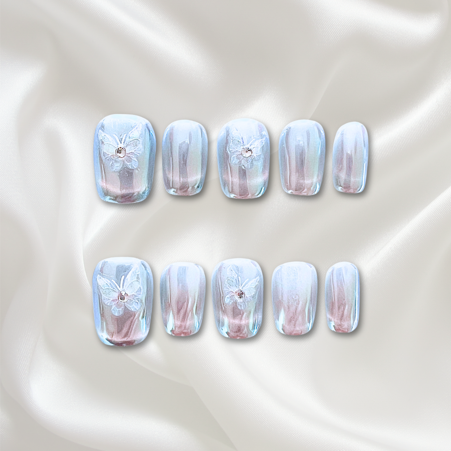 «AURORA WINGS NAILS»– Iridescent Butterfly Press-On Nails in Blue Purple Chrome, 3D Fairycore Nails, Handmade & Reusable