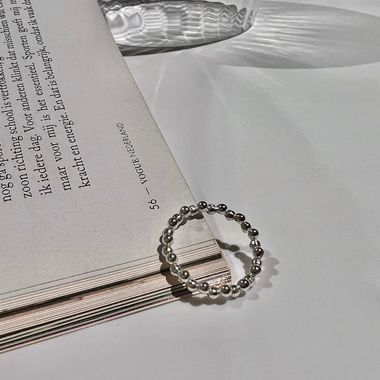«SILVER BEADED STACK RING» — Minimal Slim Ring for Everyday Stacking