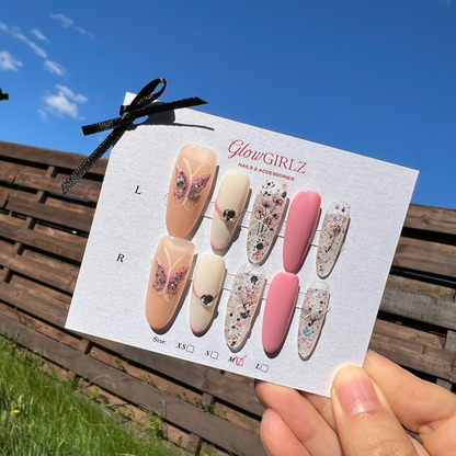 «SUMMER BUTTERFLY DREAMS»- Pink & Purple Press-On Nails with 3D Butterfly Design, Soft & Romantic Summer Style