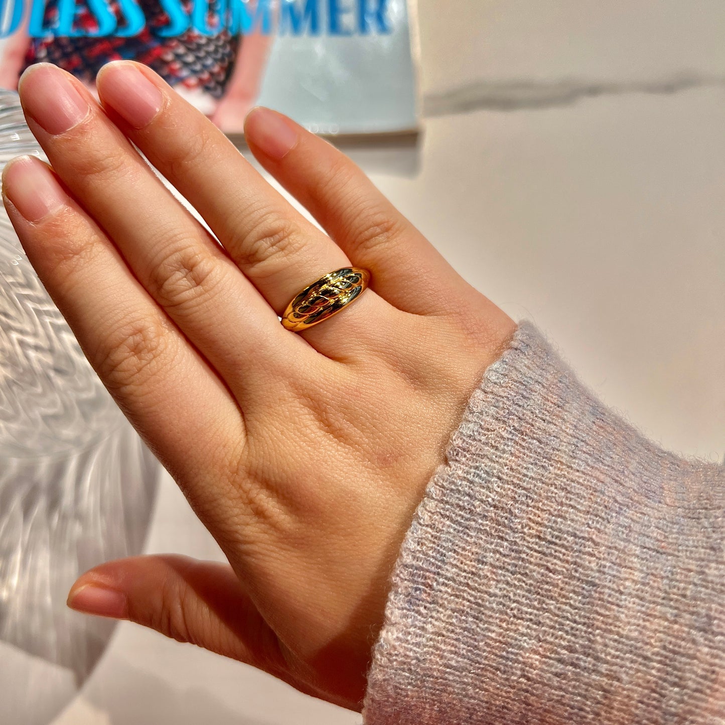 «GOLD TWIST DOME RING» — Sculpted Dome Band with Braided Detail