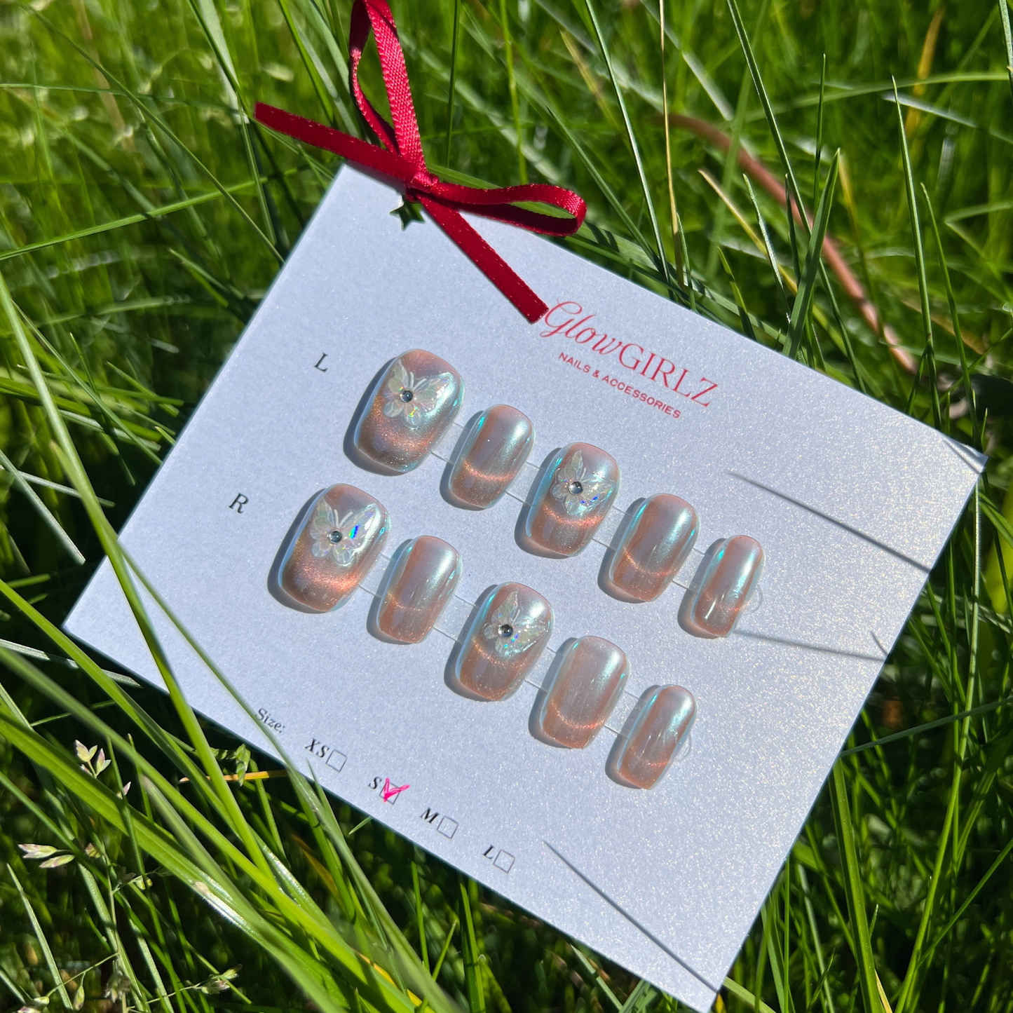 «AURORA WINGS NAILS»– Iridescent Butterfly Press-On Nails in Blue Purple Chrome, 3D Fairycore Nails, Handmade & Reusable