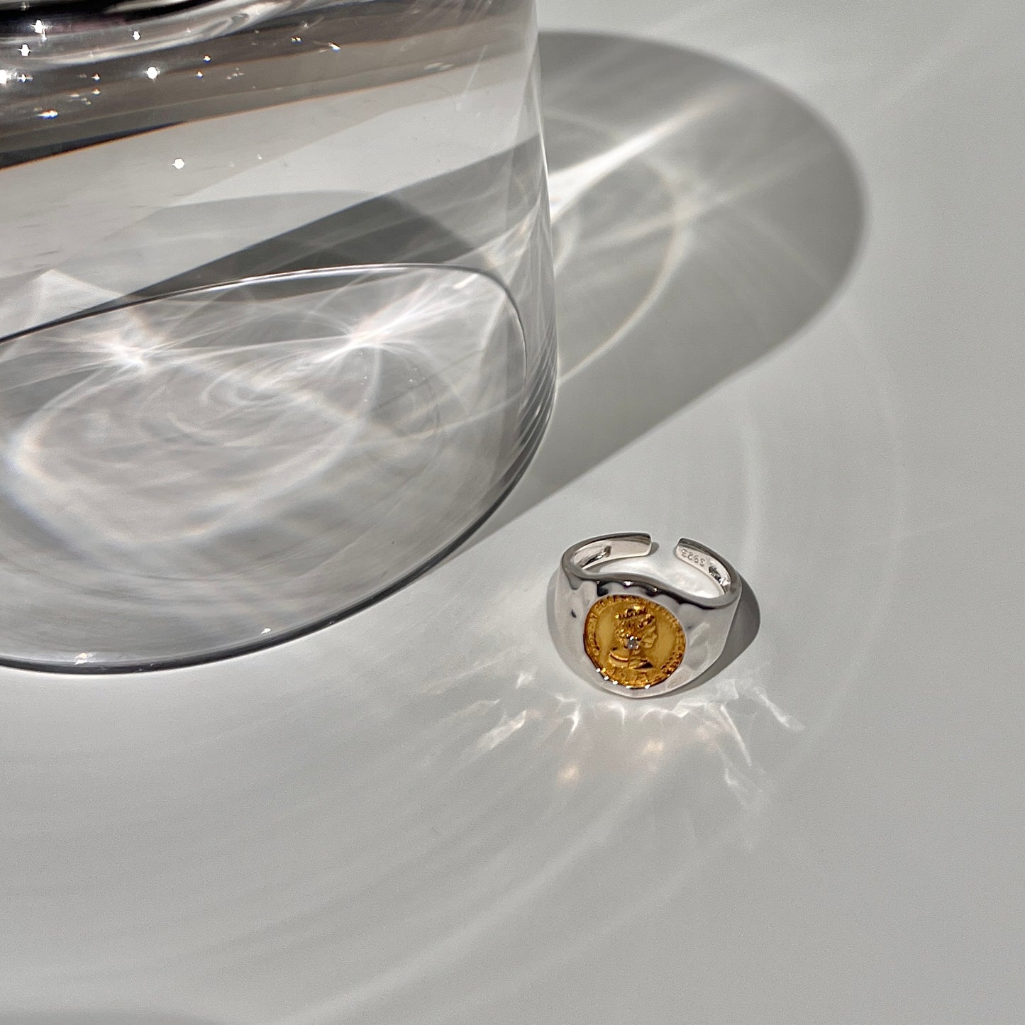 «ROMAN COIN RING» — Adjustable Sterling Silver Band with Gold Vintage Medallion