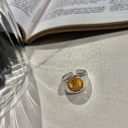 «ROMAN COIN RING» — Adjustable Sterling Silver Band with Gold Vintage Medallion