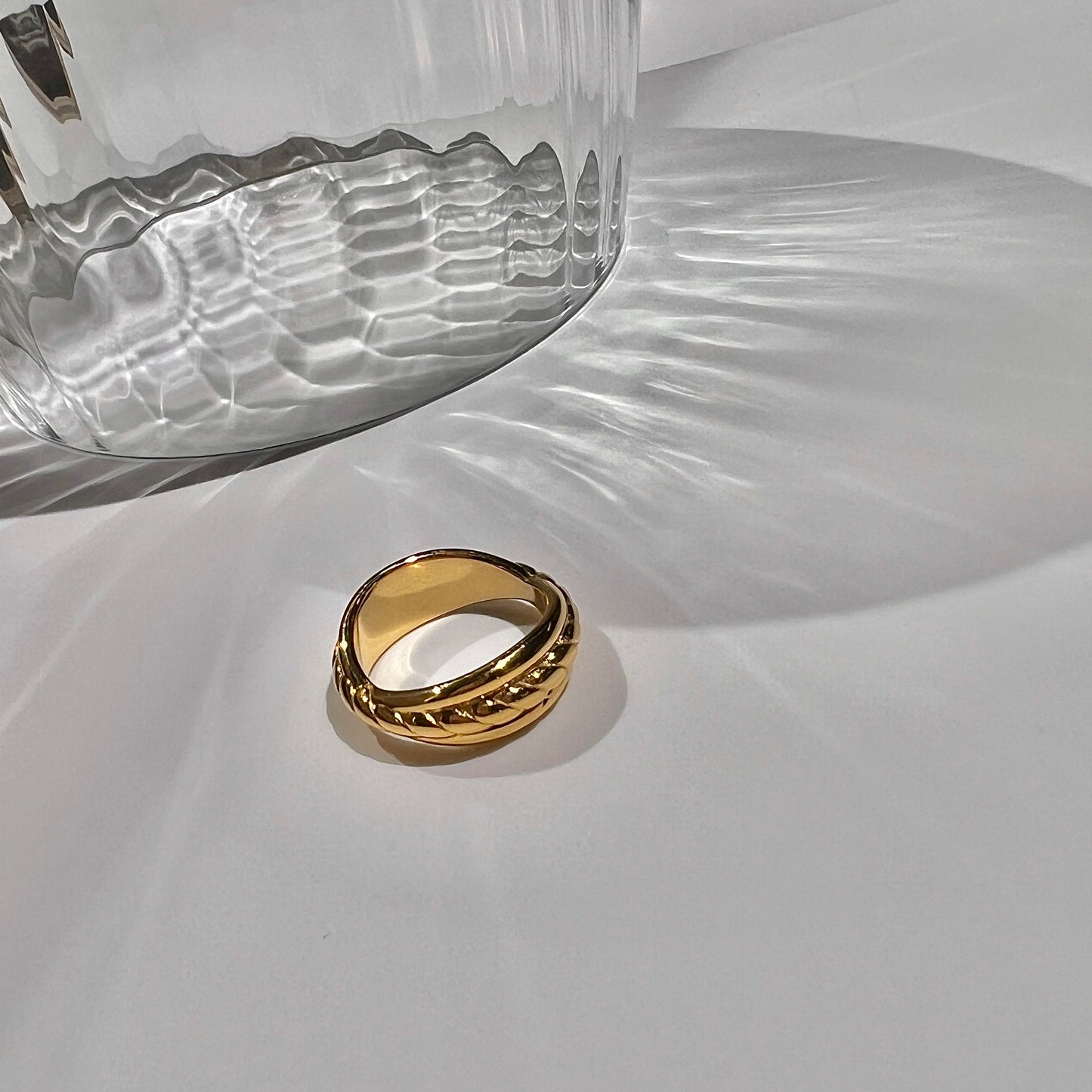 «GOLD TWIST DOME RING» — Sculpted Dome Band with Braided Detail