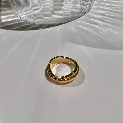 «GOLD TWIST DOME RING» — Sculpted Dome Band with Braided Detail
