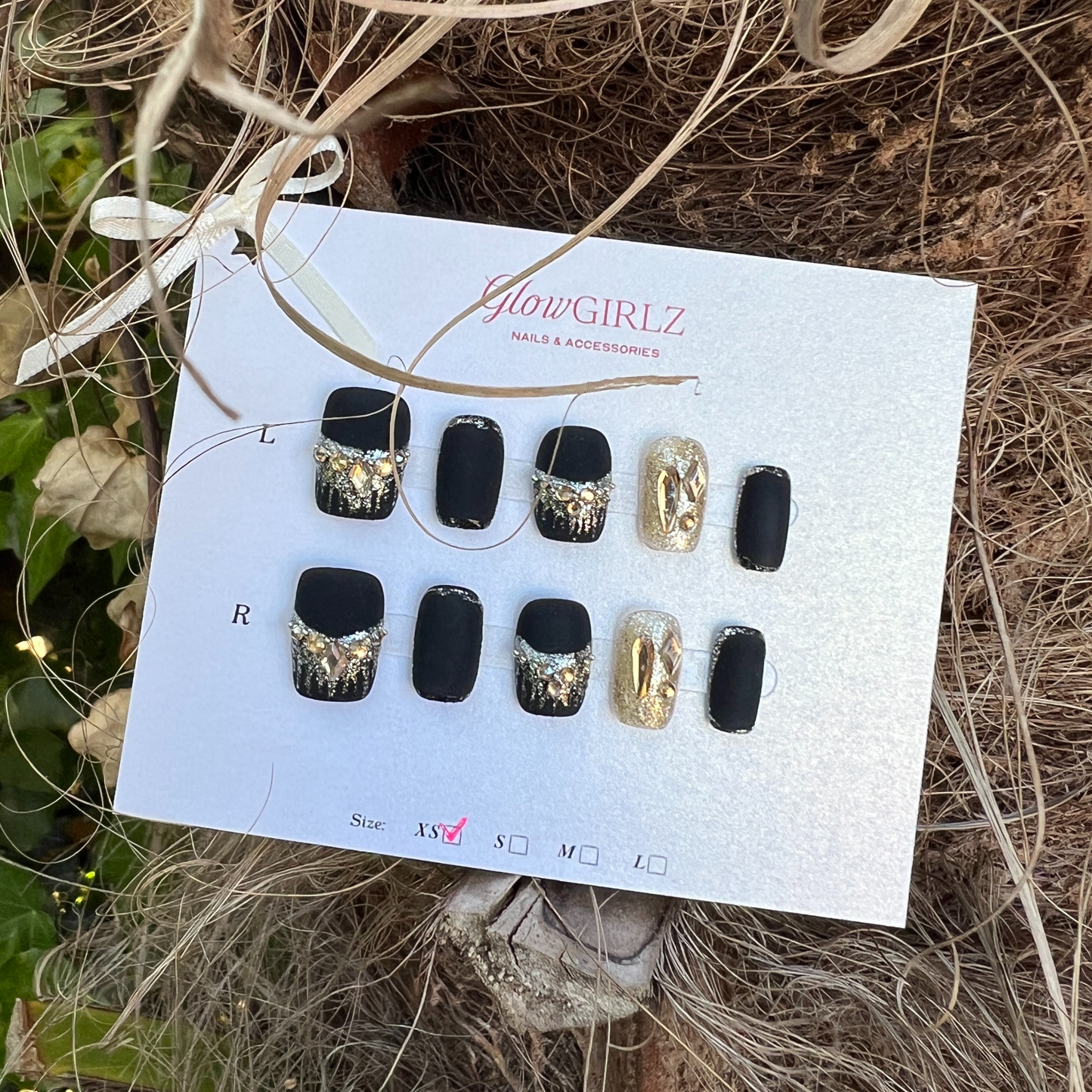 «MIDNIGHT SPARK MATTE»– Matte Black Press-On Nails with Silver Glitter Accents, Elegant & Unique Nail Design, Matte Black Glitter Press-On Nails, Elegant Reusable Fake Nails for Night Out & Glam Looks