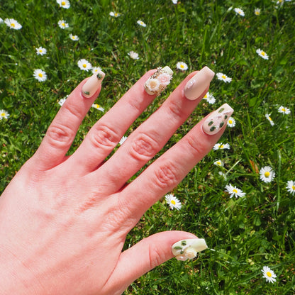 «ROSE BLUSH DREAMS»- Pink & Yellow Press-On Nails with 3D Rose Flower Design, Romantic Floral Nails, Summer Nails