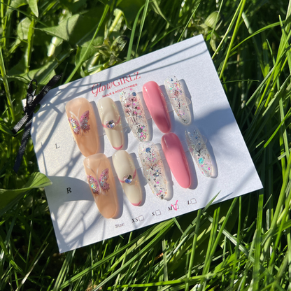 «SUMMER BUTTERFLY DREAMS»- Pink & Purple Press-On Nails with 3D Butterfly Design, Soft & Romantic Summer Style