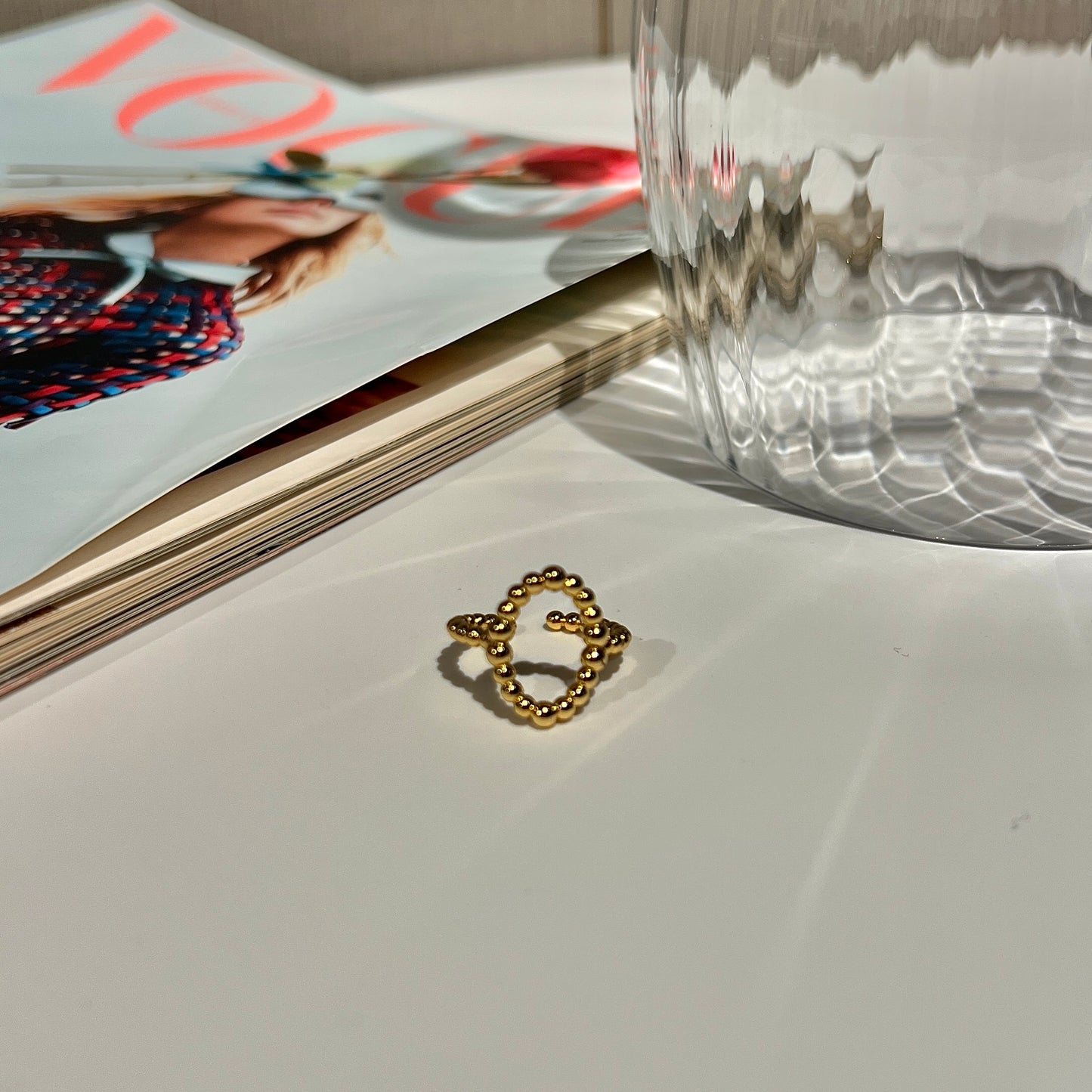 «OVAL BEAD RING» — Dainty Beaded Oval Open Ring