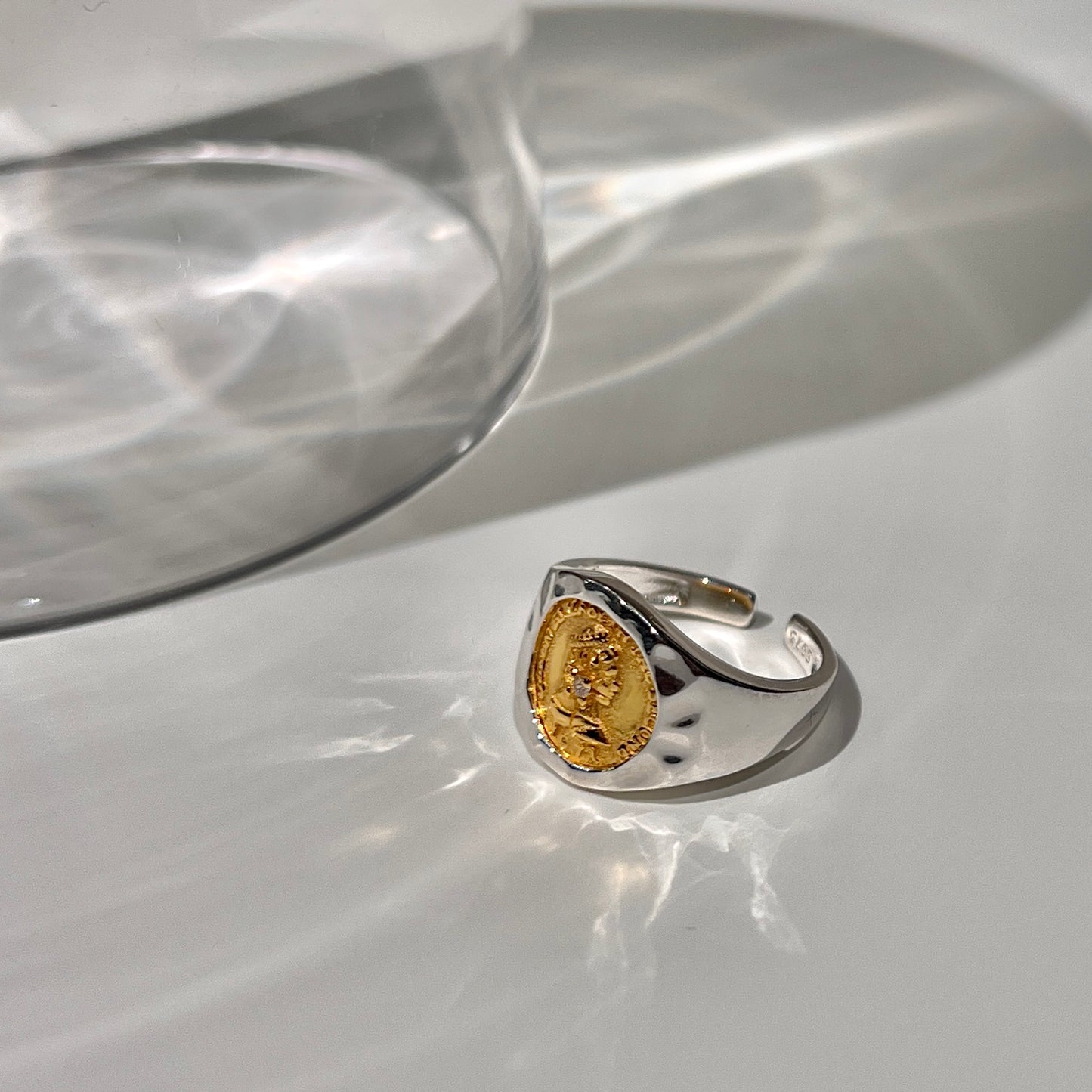 «ROMAN COIN RING» — Adjustable Sterling Silver Band with Gold Vintage Medallion